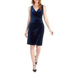 Lauren Ralph Lauren‎ Velvet Dress Wrap Blue Sleeveless Ruched Cocktail Whimsical